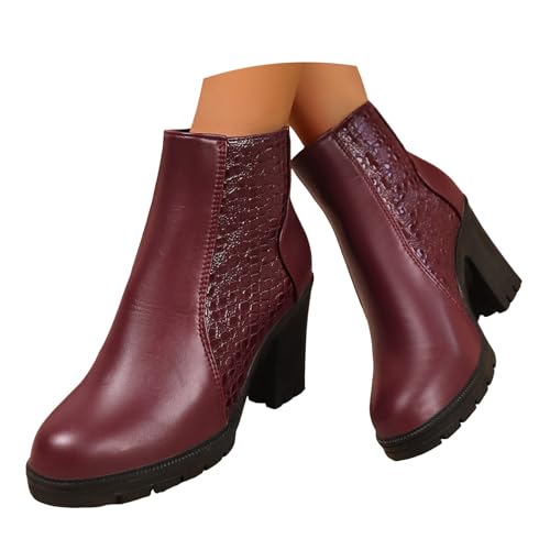Xbemkste Stiefeletten Damen mit Absatz Elegant Knöchelstiefel Runde Zehe Wasserdicht Stiefel mit Reißverschluss Dull Kurzschaft Boots Bequeme Ankle Boots (41) von Xbemkste