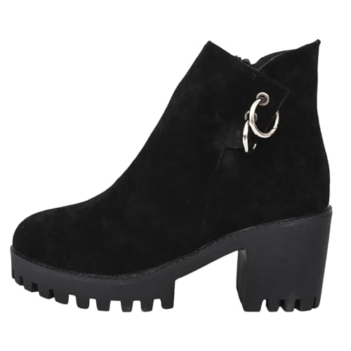 Xbemkste Stiefeletten Damen mit Absatz Elegant Knöchelstiefel seitlicher Reißverschluss Runde Zehe mit rutschfest Sohle Ankle Boots Kurzschaft Boots Bequemer Damenstiefel (37) von Xbemkste