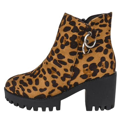 Xbemkste Stiefeletten Damen mit Absatz Elegant Knöchelstiefel seitlicher Reißverschluss Runde Zehe mit rutschfest Sohle Ankle Boots Kurzschaft Boots Bequemer Damenstiefel (Brown, 37.5) von Xbemkste