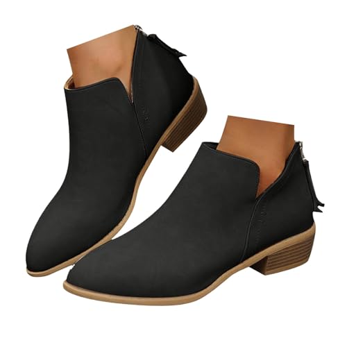 Xbemkste Stiefeletten Damen mit Absatz Reißverschluss Spitze Zehe Elegant Kurzschaft Boots Knöchelstiefel Lässige Ankle Boots Damenstiefel Wildlederstiefel (39) von Xbemkste