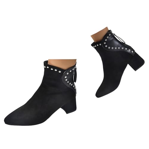 Xbemkste Stiefeletten Damen mit Absatz Spitze Zehe Elegant Ankle Boots Retro Chelsea Boots Bequeme Kurzschaft Stiefel Knöchelstiefel Kurz Damenstiefel Übergangsstiefel (39) von Xbemkste