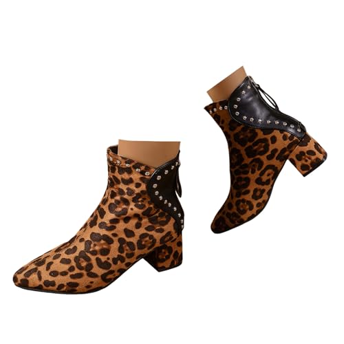 Xbemkste Stiefeletten Damen mit Absatz Spitze Zehe Elegant Ankle Boots Retro Chelsea Boots Bequeme Kurzschaft Stiefel Knöchelstiefel Kurz Damenstiefel Übergangsstiefel (Khaki, 37) von Xbemkste