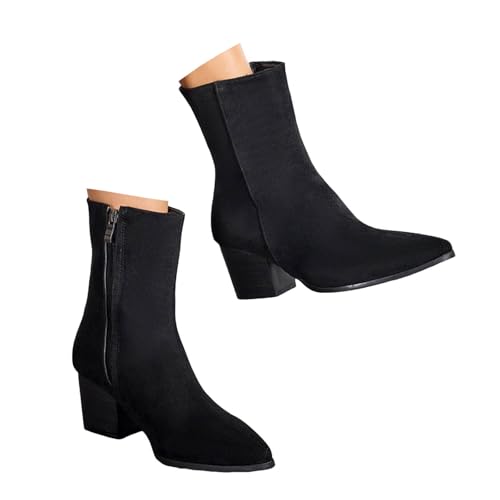 Xbemkste Stiefeletten Damen mit Absatz Spitze Zehe seitlicher Reißverschluss Elegant Kurzschaft Boots Knöchelstiefel Ankle Boots Kurz Damenstiefel Übergangsstiefel (40) von Xbemkste