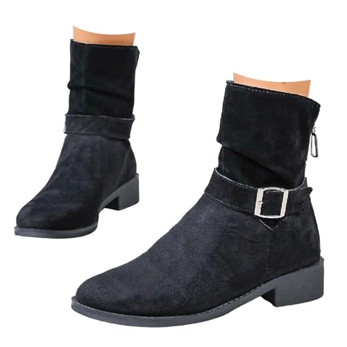 Xbemkste Stiefeletten Damen mit Absatz Wildleder Westernstiefel Cowboystiefel Halbstiefel Knöchelstiefel Kurzstiefel Halbhohe Bequemer Ankle Boots Elegant Damenstiefel (41) von Xbemkste