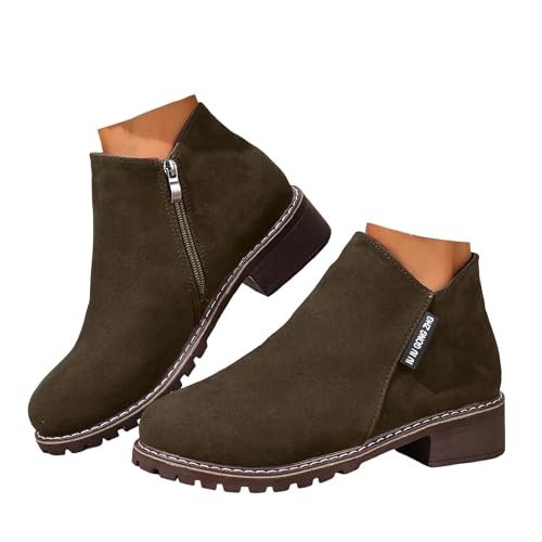 Xbemkste Stiefeletten Damen mit Absatz und seitlicher Reißverschluss Runde Zehe Elegant Knöchelstiefel Trachten Kurzschaft Boots Ankle Boots Bequemer Winterstiefel (39) von Xbemkste