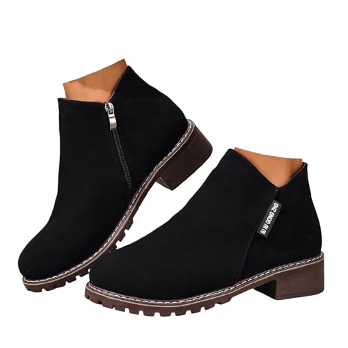Xbemkste Stiefeletten Damen mit Absatz und seitlicher Reißverschluss Runde Zehe Elegant Knöchelstiefel Trachten Kurzschaft Boots Ankle Boots Bequemer Winterstiefel (40) von Xbemkste