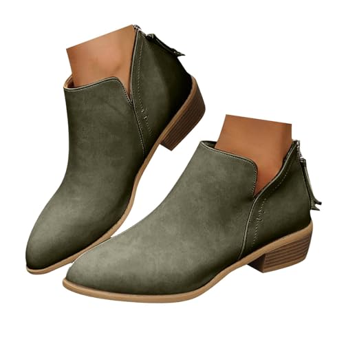 Xbemkste Stiefeletten Damen mit Niedriger Absatz Vintage Ankle Boots Chelsea Boots mit Reißverschluss Knöchelstiefel Lässige Damenstiefel Herbst Winter Stiefel (40) von Xbemkste