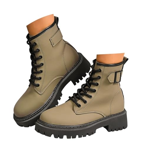 Xbemkste Stiefeletten Damen mit Plateau Schnürstiefel Winterstiefel Elegant Knöchelstiefel mit Rutschfest Sohle Kurzschaft Boots Ankle Boots Bikerstiefel (36) von Xbemkste
