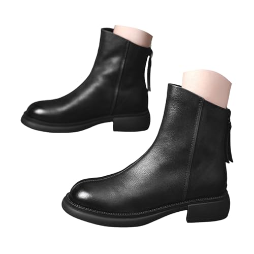 Xbemkste Stiefeletten Damen mit Reißverschluss Kurz Lederstiefel Elegant Kurzschaft Boots Knöchelstiefel Einfache Bequeme Damenstiefel mit Plateau Ankle Stiefel (38.5) von Xbemkste