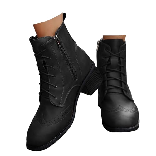 Xbemkste Stiefeletten Damen zum Schnüren mit Blockabsatz Lederstiefel Vintage Viktorianische Stiefel Gothic Mittelalter Schuhe Herbst Winter Kurzstiefel Retro Ankle Boots (37) von Xbemkste