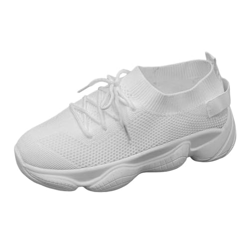 Xbemkste Turnschuhe Damen Boden Höhe Erhöhen Schnürung Mesh Fly Weave Outdoor Casual Sneakers Damen Halbschuhe (White, 37) von Xbemkste