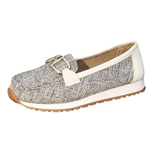 Xbemkste Turnschuhe Damen Frühling Schuhe Bootsschuhe Mode Leichte Slipper Damen Stoffschuhe Slip On Freizeitschuhe bequem Walkingschuhe (Beige, 40) von Xbemkste