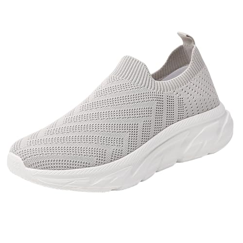 Xbemkste Turnschuhe Damen lässig, bequem leicht, Slipper Flache Wanderschuhe Freizeit Schuhe Damen Slip On Sportschuhe Atmungsaktive Walkingschuhe (Khaki, 36) von Xbemkste