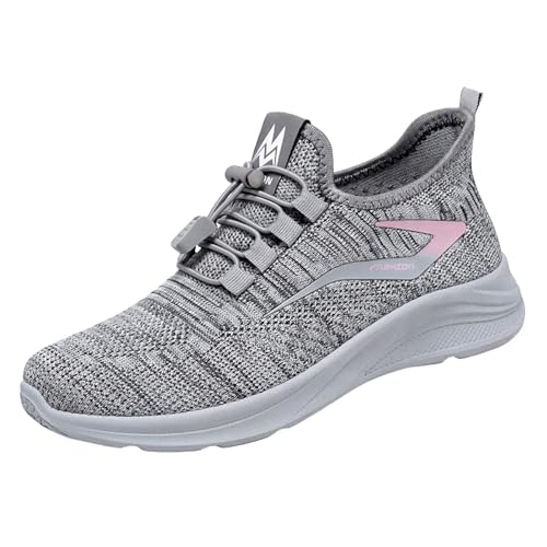 Xbemkste Turnschuhe Damen lässige, Bequeme leichte Slip On Sneakers, Flache Wanderschuhe Running-Schuhe (Grey, 38) von Xbemkste