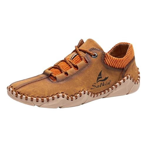 Xbemkste Turnschuhe Herren in Kontrastfarbe beige Sneaker Herren Freizeitschuhe leichte Laufschuhe Bequeme Sportschuhe Halbschuhe (Brown, 43) von Xbemkste