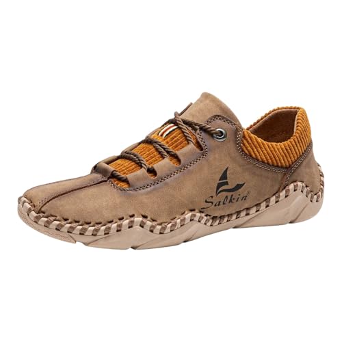 Xbemkste Turnschuhe Herren in Kontrastfarbe beige Sneaker Herren Freizeitschuhe leichte Laufschuhe Bequeme Sportschuhe Halbschuhe (Khaki, 40.5) von Xbemkste