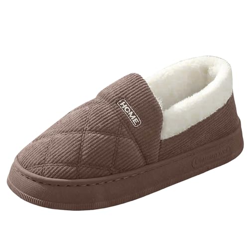 Xbemkste Warme Hausschuhe Damen Gemütliche Pantoffeln mit Fleecefutter Geschlossene Rückseite Bequeme Indoor Slipper Winter Hausschuhe mit Rutschfester Sohle Baumwolleschuhe (Coffee, 37.5) von Xbemkste