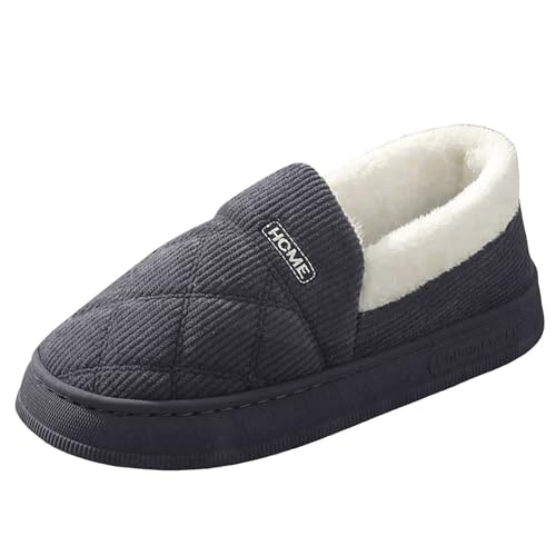 Xbemkste Warme Hausschuhe Damen Gemütliche Pantoffeln mit Fleecefutter Geschlossene Rückseite Bequeme Indoor Slipper Winter Hausschuhe mit Rutschfester Sohle Baumwolleschuhe (Grey, 37.5) von Xbemkste