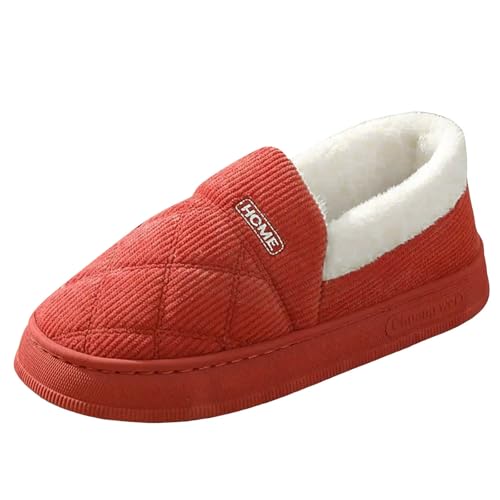 Xbemkste Warme Hausschuhe Damen Gemütliche Pantoffeln mit Fleecefutter Geschlossene Rückseite Bequeme Indoor Slipper Winter Hausschuhe mit Rutschfester Sohle Baumwolleschuhe (Orange, 44) von Xbemkste