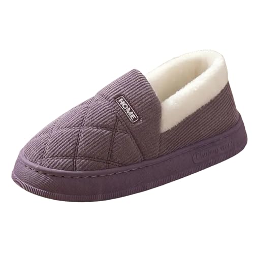 Xbemkste Warme Hausschuhe Damen Gemütliche Pantoffeln mit Fleecefutter Geschlossene Rückseite Bequeme Indoor Slipper Winter Hausschuhe mit Rutschfester Sohle Baumwolleschuhe (Purple, 39) von Xbemkste