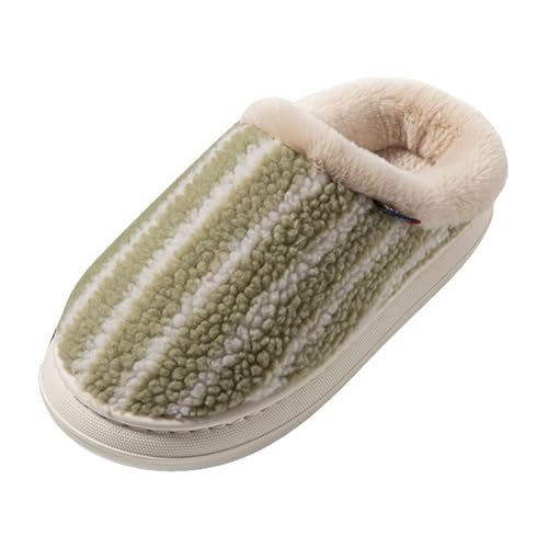 Xbemkste Warme Hausschuhe Damen Herren Winter Plüsch Pantoffeln Flauschige Weiches aus Memory-Schaum Streifen Rutschfeste Sohle Slippers für Drinnen Draußen mit Fellfutter (36) von Xbemkste