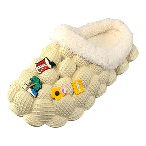 Xbemkste Warme Hausschuhe Damen Winter Clogs Bequeme rutschfeste Pantoffeln Plüsch Slider Weiche Winterschuhe Gartenschuhe Gemütlich Wohnschuhe für Drinnen Draußen (Beige, 42) von Xbemkste