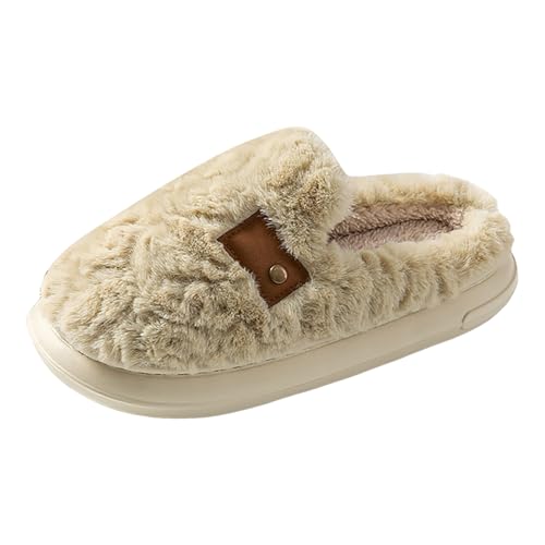 Xbemkste Warme Hausschuhe Damen Winter Flauschige Plüsch Pantoffeln Verdicken Wärmende Hausslippers Offene Fersen Wohnschuhe Memory Foam Plüschschuhe Leichte Hüttenschuhe (Green, 37.5) von Xbemkste