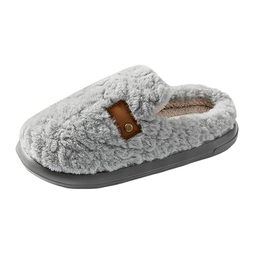 Xbemkste Warme Hausschuhe Damen Winter Flauschige Plüsch Pantoffeln Verdicken Wärmende Hausslippers Offene Fersen Wohnschuhe Memory Foam Plüschschuhe Leichte Hüttenschuhe (Grey, 39) von Xbemkste