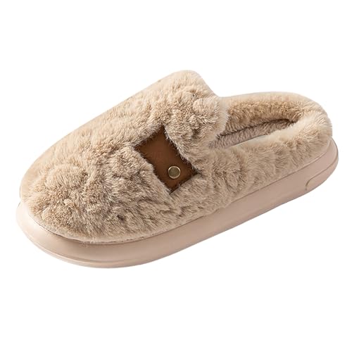 Xbemkste Warme Hausschuhe Damen Winter Flauschige Plüsch Pantoffeln Verdicken Wärmende Hausslippers Offene Fersen Wohnschuhe Memory Foam Plüschschuhe Leichte Hüttenschuhe (Khaki, 39) von Xbemkste