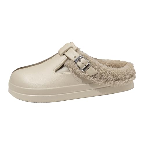 Xbemkste Warme Hausschuhe Damen Winter Gefüttert Clogs Wasserdicht Pantoffeln Weiche Bequeme Wohnschuhe Plüsch Slipper rutschfeste Winterschuhe Outdoor Gartenschuhe (Khaki, 36) von Xbemkste