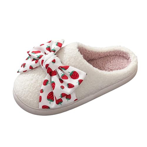 Xbemkste Warme Hausschuhe Damen Winter Gemütliche Pantoffeln mit Schleife Niedliche Hauspantoffeln Flauschige Slippers Kuschelige Schlappen Fuzzy Pelz Wohnschuhe (B, 40.5) von Xbemkste