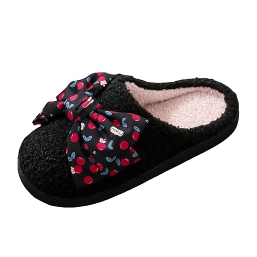 Xbemkste Warme Hausschuhe Damen Winter Gemütliche Pantoffeln mit Schleife Niedliche Hauspantoffeln Flauschige Slippers Kuschelige Schlappen Fuzzy Pelz Wohnschuhe (C, 36) von Xbemkste