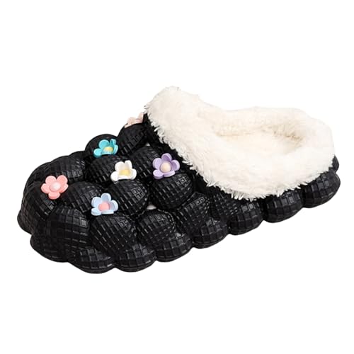 Xbemkste Warme Hausschuhe Damen Winter Kunstwolle Memory Foam Geschlossen Pantoffeln Kuschelig Weiches Plüsch Slipper Bequem Rutschfeste Hauspantoffeln für Innen/Außen (36) von Xbemkste