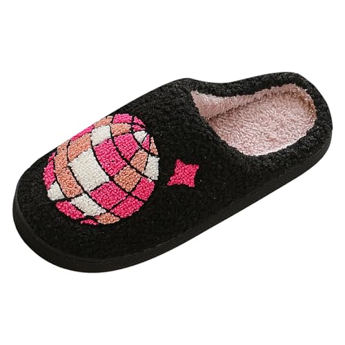Xbemkste Warme Hausschuhe Damen Winter Plüsch Filzpantoffeln Niedliche Cartoon Print Gemütlich Fuzzy Pelz Slipper Weiches Fleece Hüttenschuh Offene Fersen Bequeme Wohnschuhe (36) von Xbemkste