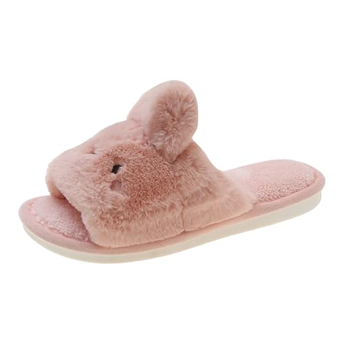 Xbemkste Warme Hausschuhe Damen Winter Plüsch Niedliche Cartoon Kaninchen Hausschuhe Gemütliche Furry Open Toe Slipper Flauschige Weiche Pantoffeln Süße Tiere Filzpantoffeln (38.5) von Xbemkste