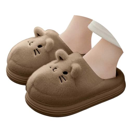 Xbemkste Warme Hausschuhe Damen Winter Plüsch Pantoffeln Niedliche Flauschige Katze Slipper Tierhaus-Hausschuhe Weiches Gemütlich Wonens Plüschschuhe Baumwolleschuhe (Brown, 40.5) von Xbemkste