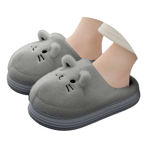 Xbemkste Warme Hausschuhe Damen Winter Plüsch Pantoffeln Niedliche Flauschige Katze Slipper Tierhaus-Hausschuhe Weiches Gemütlich Wonens Plüschschuhe Baumwolleschuhe (Grey, 40.5) von Xbemkste