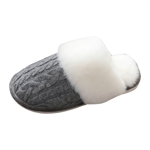 Xbemkste Warme Hausschuhe Damen Winter Plüsch Rutschfeste Pantoffeln mit Memory Foam Slippers Offene Fersen Wohnschuhe mit Kunstfellkragen Bequeme Wohnschuhe für Innen/Außen (Grey, 40.5) von Xbemkste