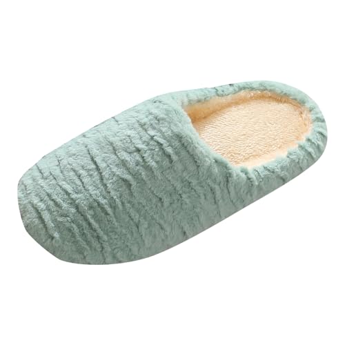 Xbemkste Warme Hausschuhe Damen mit Memory Foam und Plüsch rutschfeste Pantoffeln Winter Home Slippers Women Weiches Kuschelig Bodenpantoffel Gästehausschuhe für den Innenbereich (Green, 37) von Xbemkste