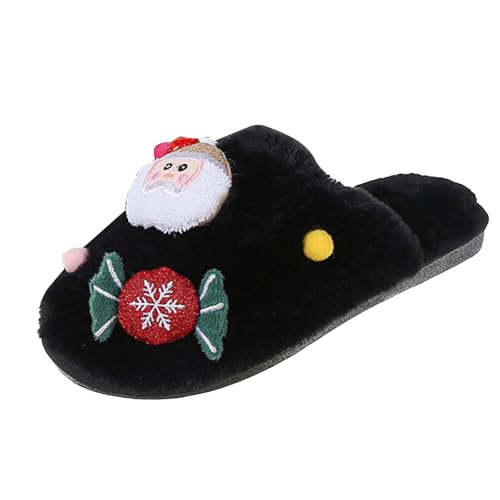 Xbemkste Weihnachten Hausschuhe Damen Winter Plüsch Pantoffeln Weihnachtsmann Rentier Schneemann Bequem Wärme Slippers Lustige Weihnachts Hausschuhes Flauschige Hüttenschuh (37) von Xbemkste