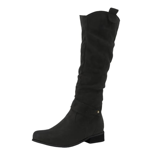 Xbemkste Westernstiefel Damen Veloursleder Blockabsatz Reißverschluss Cowboystiefel Hohe Stiefel Slouchy Boots Elegant Langschaftstiefel Damenstiefel Winterschuhe (38.5) von Xbemkste
