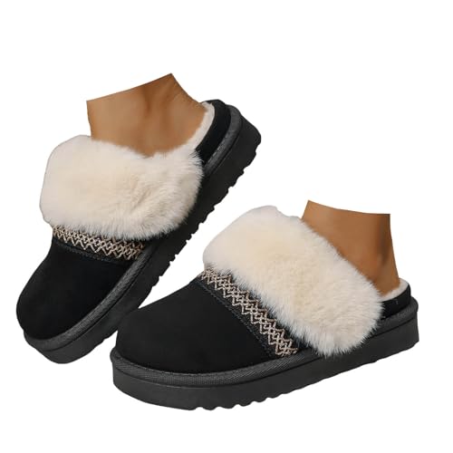 Xbemkste Winter Fell Hausschuhe Damen Fuzzy Slippers Warme Gemütlich Flauschige Plüschschuhe Lammfell Hausschuhe Weiche Rutschfeste Hauspantoffeln Verdicken Slide Slippers (36) von Xbemkste