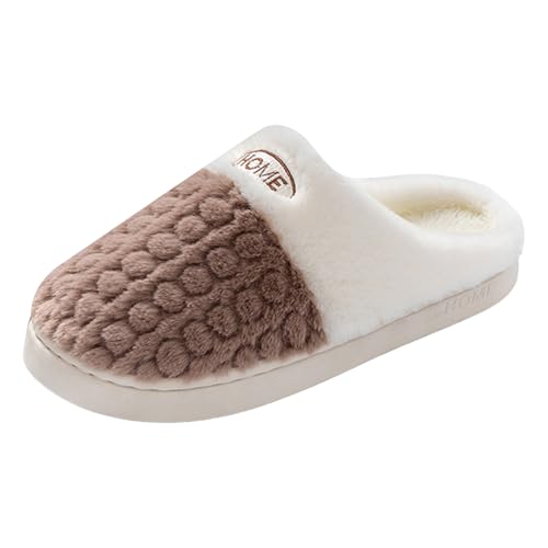 Xbemkste Winter Hausschuhe Damen Gefüttert Pantoffeln Warm Slippers Memory Foam Plüsch Slipper Kuschelig Flauschige Offene Fersen Hauspantoffeln Bequeme Wohnschuhe (Coffee, 38.5) von Xbemkste