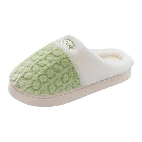 Xbemkste Winter Hausschuhe Damen Gefüttert Pantoffeln Warm Slippers Memory Foam Plüsch Slipper Kuschelig Flauschige Offene Fersen Hauspantoffeln Bequeme Wohnschuhe (Green, 38.5) von Xbemkste