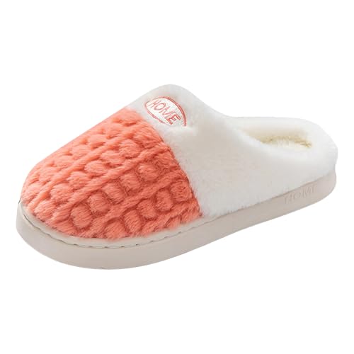 Xbemkste Winter Hausschuhe Damen Gefüttert Pantoffeln Warm Slippers Memory Foam Plüsch Slipper Kuschelig Flauschige Offene Fersen Hauspantoffeln Bequeme Wohnschuhe (Red, 38.5) von Xbemkste