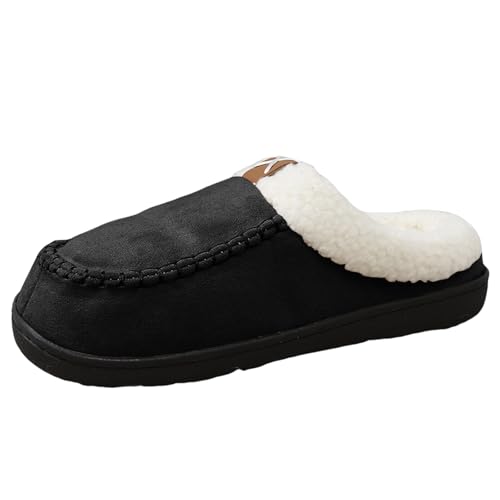 Xbemkste Winter Hausschuhe Damen Memory Foam Pantoffeln Plüsch Warm Gefüttert Rutschfest Slipper Weiches Bequeme Baumwolleschuhe Offene Fersen Wohnschuhe für Drinnen Draußen (37.5) von Xbemkste