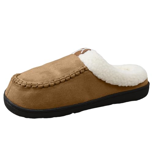 Xbemkste Winter Hausschuhe Damen Memory Foam Pantoffeln Plüsch Warm Gefüttert Rutschfest Slipper Weiches Bequeme Baumwolleschuhe Offene Fersen Wohnschuhe für Drinnen Draußen (Brown, 40.5) von Xbemkste