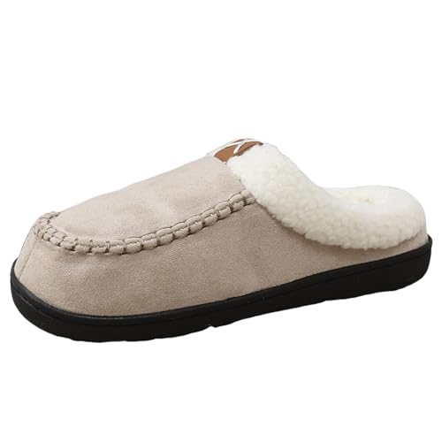 Xbemkste Winter Hausschuhe Damen Memory Foam Pantoffeln Plüsch Warm Gefüttert Rutschfest Slipper Weiches Bequeme Baumwolleschuhe Offene Fersen Wohnschuhe für Drinnen Draußen (Khaki, 37.5) von Xbemkste
