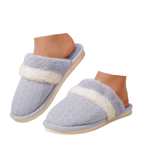 Xbemkste Winter Hausschuhe Damen Plüsch Weiches Gemütlich Pantoffeln Herren Warme Slippers Memory Foam rutschfest Hauspantoffeln mit Pelzrand und Futter Plüschhausschuhe (Grey, 42) von Xbemkste