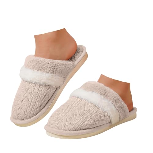 Xbemkste Winter Hausschuhe Damen Plüsch Weiches Gemütlich Pantoffeln Herren Warme Slippers Memory Foam rutschfest Hauspantoffeln mit Pelzrand und Futter Plüschhausschuhe (Khaki, 39) von Xbemkste
